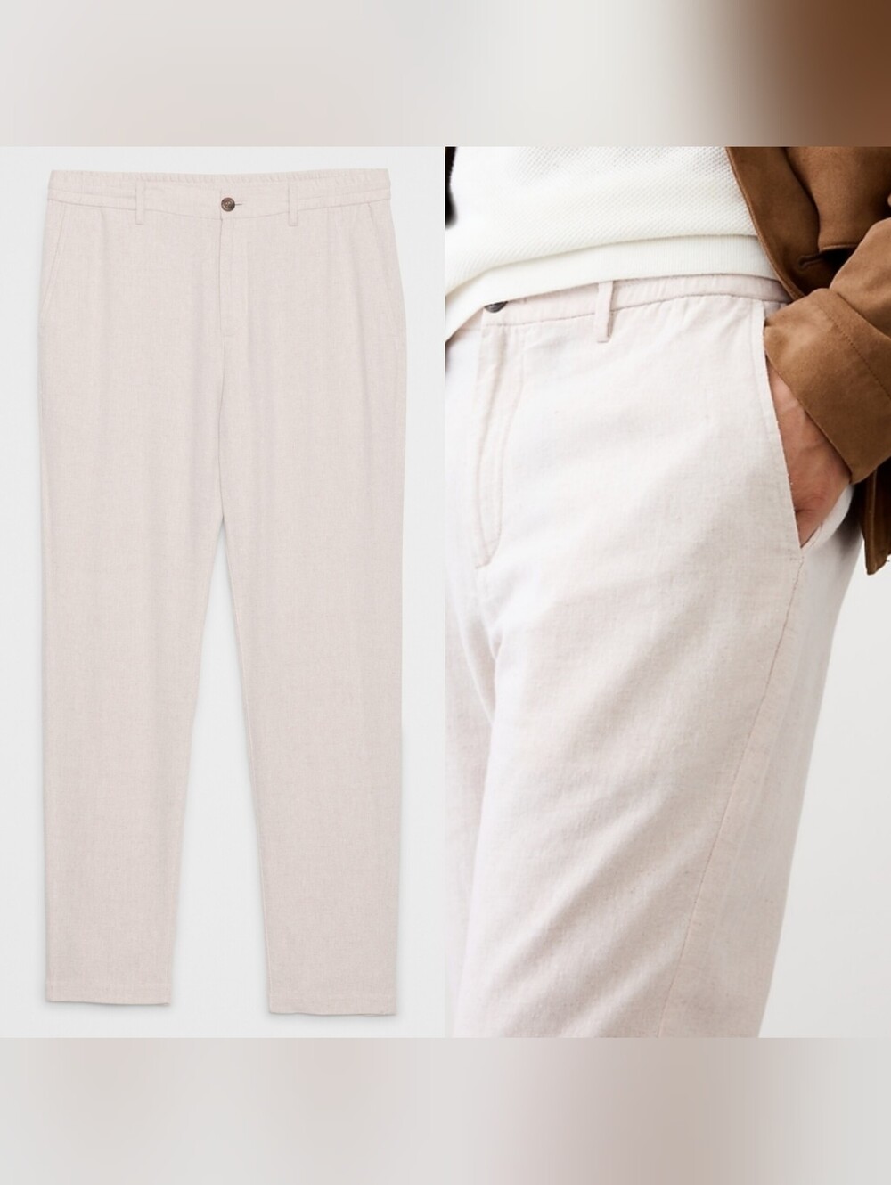 Banana Republic sz 35 athletic fit crop pants linen blend straight leg zip beach